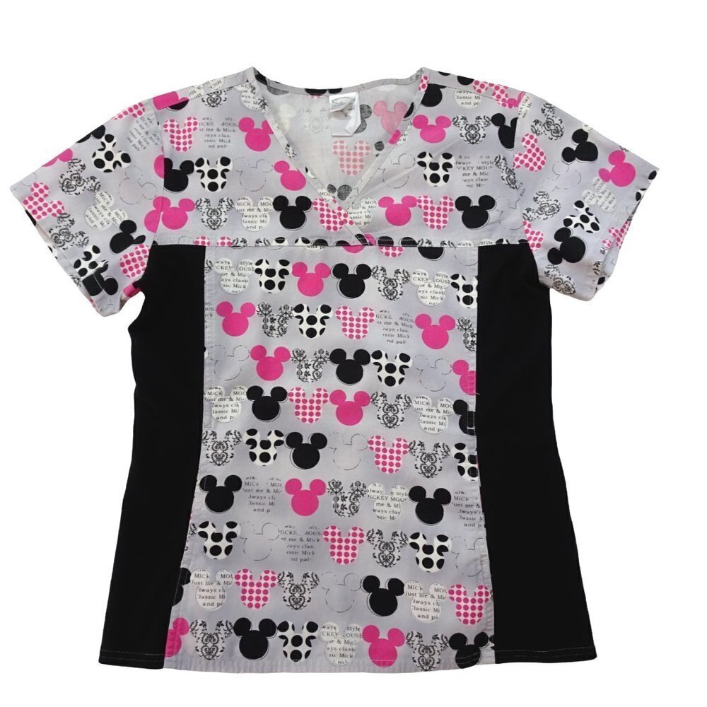 💰3/$25 Disney Mickey Mouse Medical Nurse Scrubs Top Uniform V-Neck Surplice S